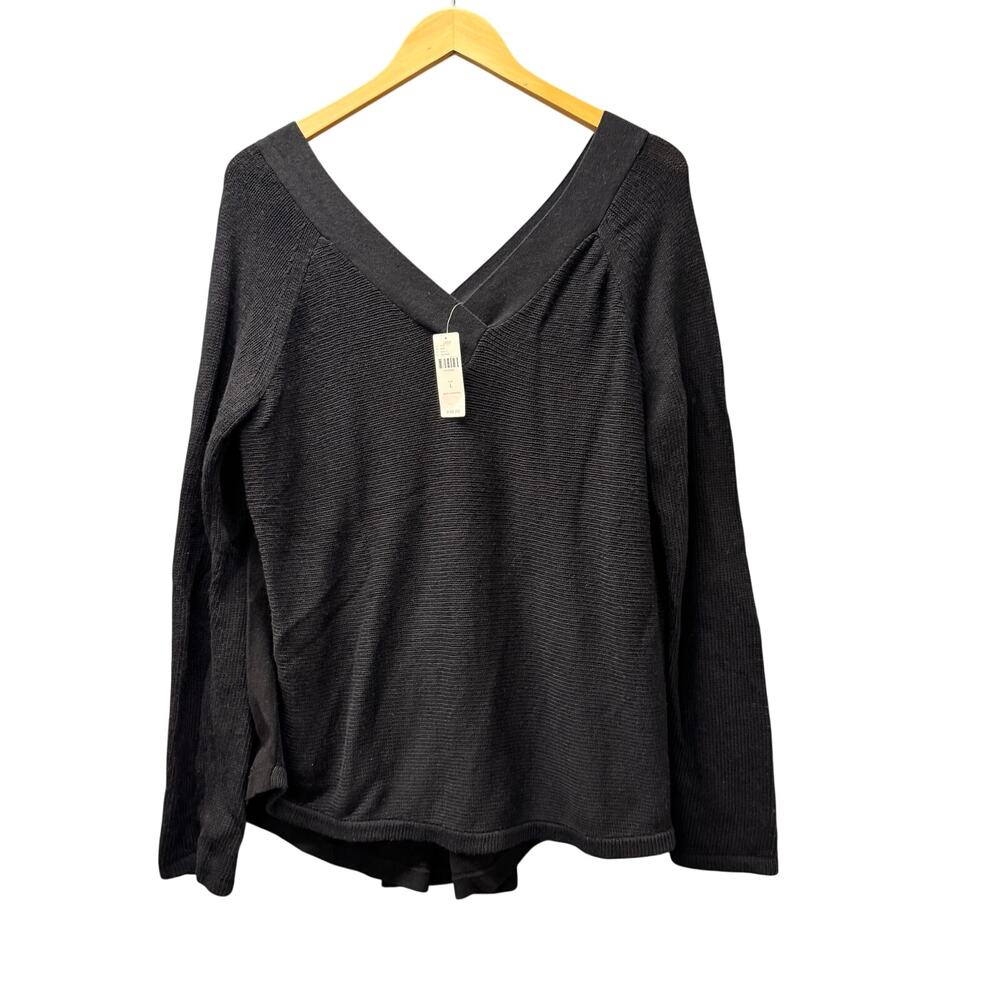 Anthropologie Sweater Womens Large Black V-Neck V-Back Knitted & Knotted NEW